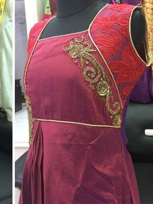 Burgundy Color Malbari Silk Hand Work & Embroidered Gown