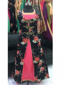 Black & Pink Color Banarasi Silk Hand Work Gown