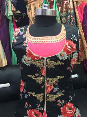 Black & Pink Color Banarasi Silk Hand Work Gown