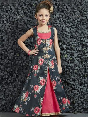 Black & Pink Color Banarasi Silk Hand Work Gown