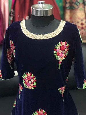 Navy Blue Color 9 Thousand Velvet Embroidered & Hand Work Gown