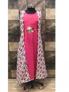 Pink & Pearl Color Banarasi Silk Hand Flower Work Gown