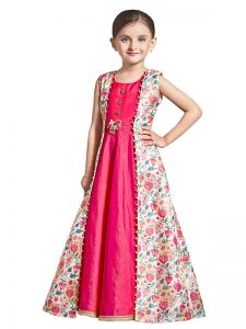 Pink & Pearl Color Banarasi Silk Hand Flower Work Gown