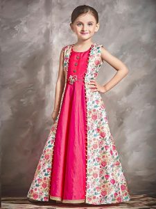 Pink & Pearl Color Banarasi Silk Hand Flower Work Gown