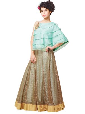 Turquoise Blue Color Faux Georgette Hand Work Lehenga Choli