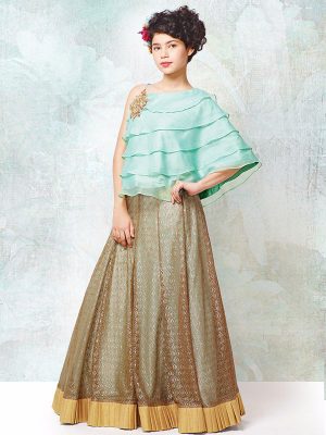 Turquoise Blue Color Faux Georgette Hand Work Lehenga Choli