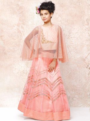 Peach Color Silk & Fancy Net Hand Work Lehenga Choli