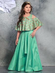 Mint Green Color Fanttom Jardosi & Thread Work Gown