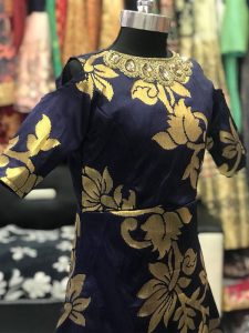 Navy Blue Color Heavy Tafetta Jacquard Hand Work Gown