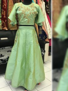 Spearmint Color Dhupian Silk Hand Work Gown