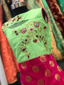 Deep Rani & Parrot Green Color Malbari Silk Hand Work Gown