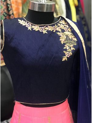 Navy Blue Color Thai Silk Embroidered Gown