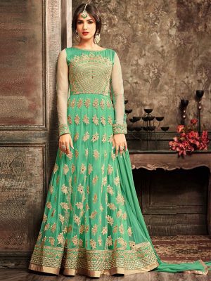 Sonal Chauhan Pista Color Net Embroidered & Stone Anarkali Suits