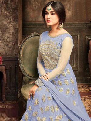 Sonal Chauhan Blue Color Net Embroidered & Stone Anarkali Suits