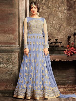 Sonal Chauhan Blue Color Net Embroidered & Stone Anarkali Suits