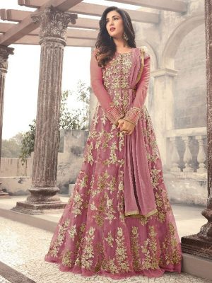 Sonal Chauhan Pink Color Net Embroidery & Stone Anarkali Suits