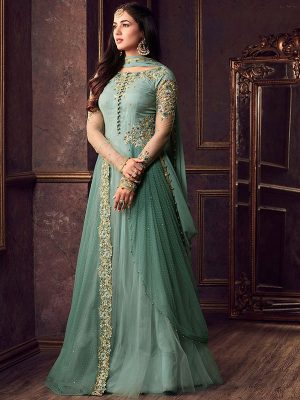 Sonal Chauhan Tea Green Color Net Embroidery & Stone Anarkali Suits