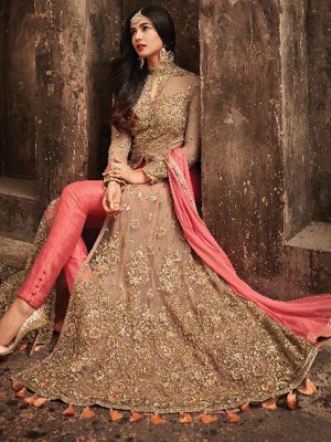 Sonal Chauhan Elegant Pink Color Net Embroidery Work & Stone Anarkali Suits