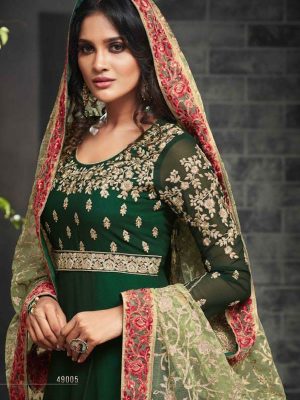 Sonal Chauhan Green Color Heavy Georgette Embroidery Work & Stone Anarkali Suits