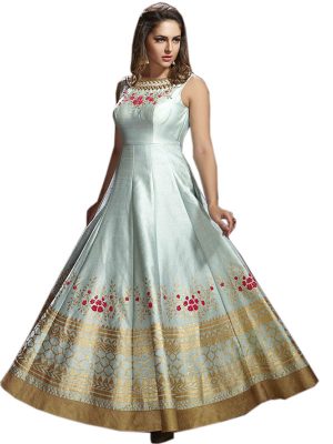 Sky Blue Color Heavy Albela Banglori Silk Embroidery Gown
