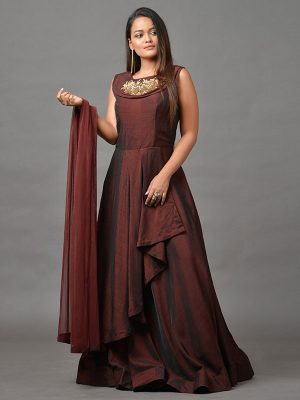Light Maroon Color Pamba Silk Heavy Hand Work Gown