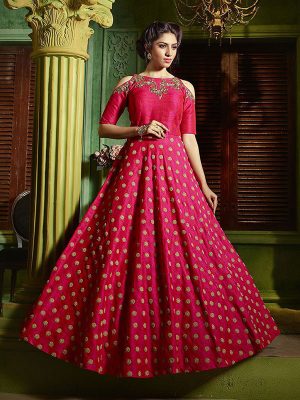 Lotus Pink Color Bridal Silk Heavy Hand Work Gown