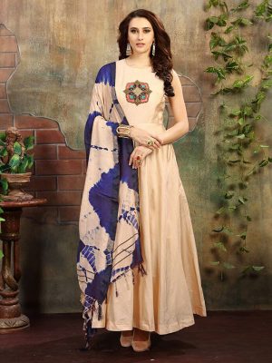 Cream Color Chanderi Silk Heavy Hand Work Gown