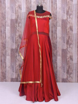 Rose Red Color Muskan Silk Heavy Hand Work Gown