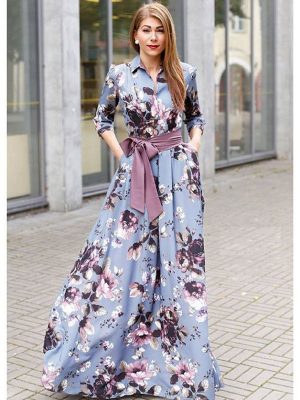 Sky Blue Color Muslin Cottan Printed Gown