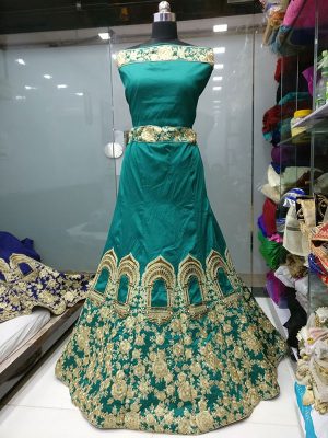 Rama Color Taffeta Silk Embroidered Lehenga Choli With Dupatta