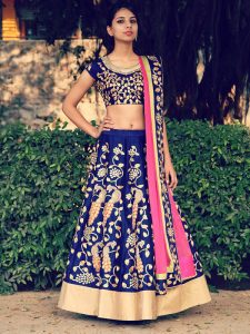 Royal Blue Dori Work Raw Silk Lehenga Choli With Dupatta