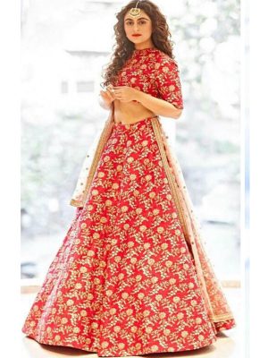 Red Sequins Embellished Raw Silk Lehenga Choli With Dupatta