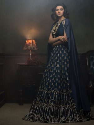 Navy Blue Lehenga Choli With Navy Blue Georgette Dupatta