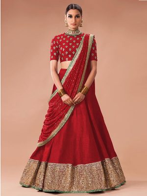 Red Butti Work Lehenga Choli With Dupatta