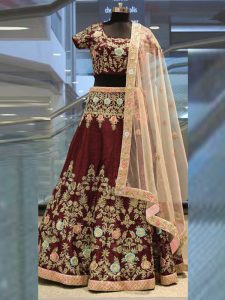 Maroon Elegance Lehenga Choli With Beige Net Dupatta