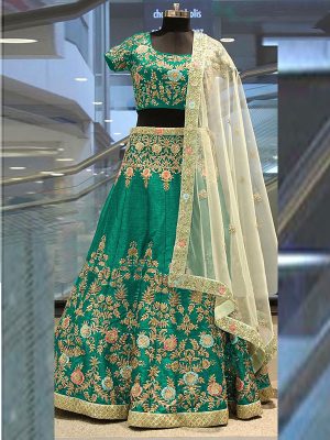 Green Elegance Lehenga Choli With Beige Net Dupatta