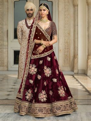 Deep Maroon Royal And With Gold Embroidery Lehenga Choli With Dupatta