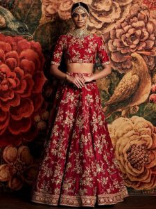 Red Bridal Lehenga Choli With Heavy Lace Work On Dupatta