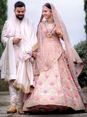 Anushka Sharma Wedding Peach Color Lehenga Choli With Dupatta