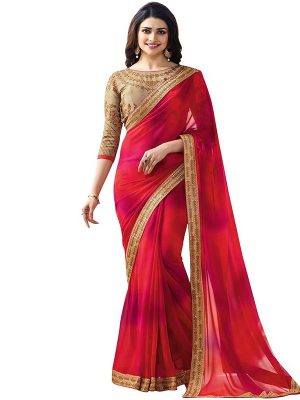 Prachi Desai Red Georgette Saree With Blouse