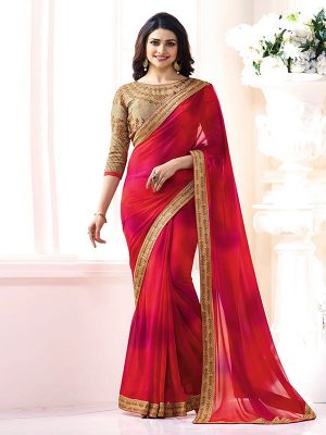 Prachi Desai Red Georgette Saree With Blouse