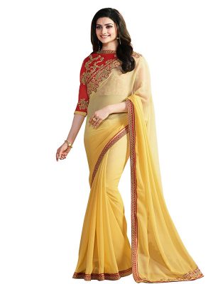 Prachi Desai Yellow Georgette Saree With Blouse