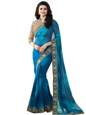 Prachi Desai Blue Georgette Saree With Blouse