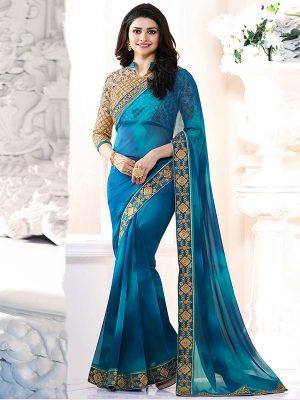 Prachi Desai Blue Georgette Saree With Blouse
