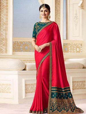 Prachi Desai Red Saree With Green Blouse