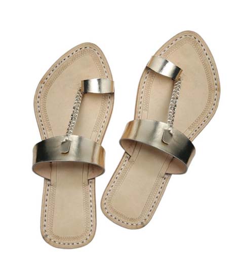 Golden Leather Sandal For Ladies