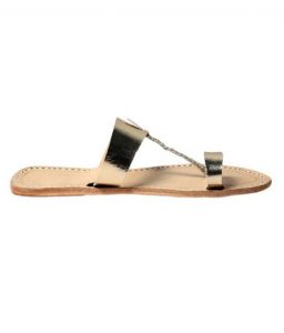 Golden Leather Sandal For Ladies