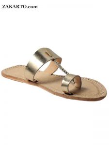 Golden Leather Sandal For Ladies