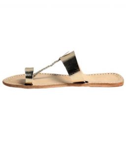 Golden Leather Sandal For Ladies
