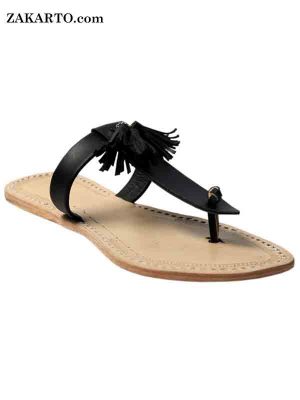Awesome Looking Black Sandal With Pompom